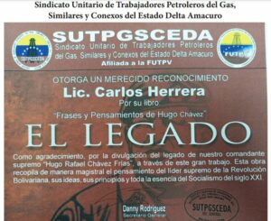 Libro de Chávez Frases y Pensamientos “El Legado” recibió reconocimiento del Sindicato de Trabajadores Petroleros SUTPGSCEDA