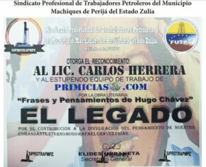 Libro de Chávez Frases y Pensamientos “El Legado” recibió reconocimiento Sindicato Profesional de Trabajadores Petroleros del Municipio Machiques de Perijá