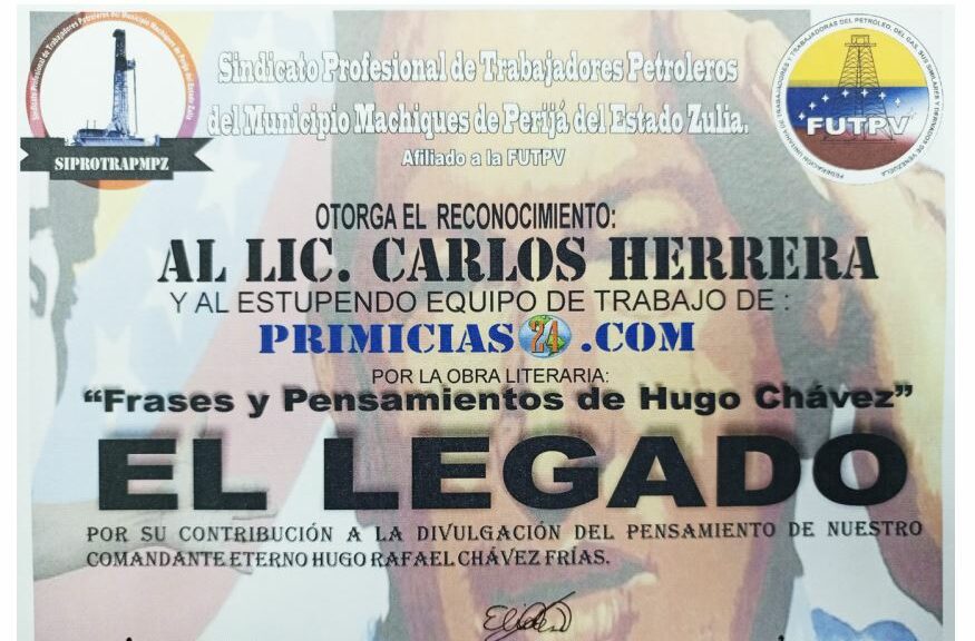 Libro de Chávez Frases y Pensamientos “El Legado” recibió reconocimiento Sindicato Profesional de Trabajadores Petroleros del Municipio Machiques de Perijá