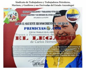 Libro de Chávez Frases y Pensamientos “El Legado” recibió reconocimiento del Sindicato de Trabajadores Petroleros del estado Anzoátegui