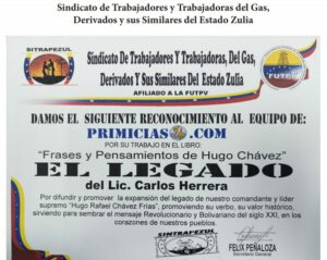 Libro de Chávez Frases y Pensamientos “El Legado” recibió reconocimiento del Sindicato de Trabajadores del Gas del Zulia