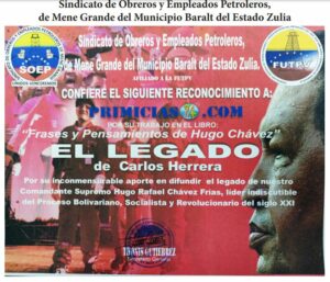 Libro de Chávez Frases y Pensamientos “El Legado” recibió reconocimiento del Sindicato de Obreros y Empleados Petroleros de Mene Grande del Estado Zulia