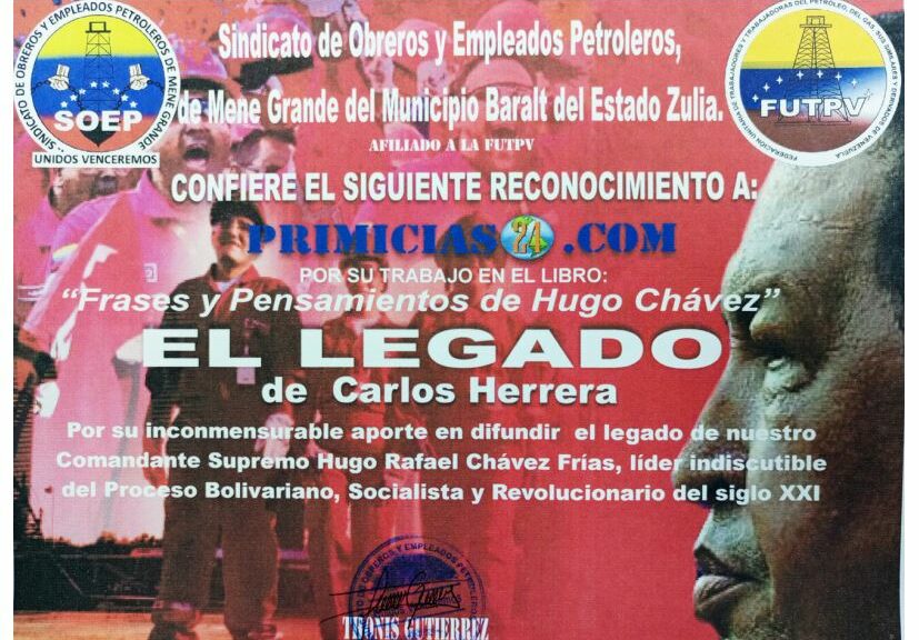 Libro de Chávez Frases y Pensamientos “El Legado” recibió reconocimiento del Sindicato de Obreros y Empleados Petroleros de Mene Grande del Estado Zulia