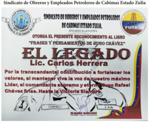 Libro de Chávez Frases y Pensamientos “El Legado” recibió reconocimiento Sindicato de Obreros y Empleados Petroleros de Cabimas