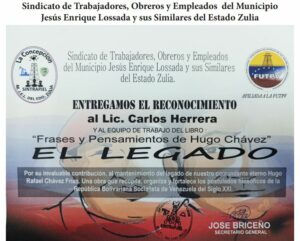 Libro de Chávez Frases y Pensamientos “El Legado” recibió reconocimiento Sindicato de Trabajadores Petroleros del municipio Jesús Enrique Lossada
