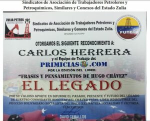 Libro de Chávez Frases y Pensamientos “El Legado” recibió reconocimiento de los Sindicatos de Asociación de Trabajadores Petroleros y Petroquímicos, Similares y Conexos
