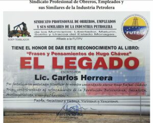 Libro de Chávez Frases y Pensamientos “El Legado” recibió reconocimiento del Sindicato Profesional de Obreros, Empleados y sus Similares de la Industria Petrolera