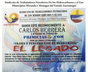 Libro de Chávez Frases y Pensamientos “El Legado” recibió reconocimiento del Sindicato de Trabajadores Petroleros de los Municipios Miranda y Monagas del estado Anzoátegui