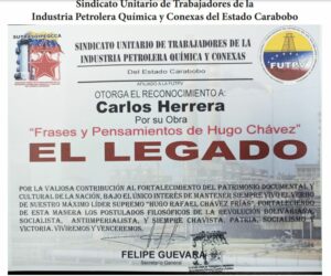 Libro de Chávez Frases y Pensamientos “El Legado” recibió reconocimiento del Sindicato Unitario de Trabajadores de la Industria Petrolera Química y Conexas del estado Carabobo