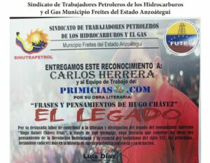 Libro de Chávez Frases y Pensamientos “El Legado” recibió reconocimiento del Sindicato de Trabajadores Petroleros del municipio Freites del estado Anzoátegui