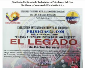 Libro de Chávez Frases y Pensamientos “El Legado” recibió reconocimiento del Sindicato Unificado de Trabajadores Petroleros del estado Guárico
