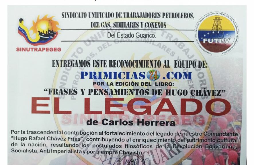 Libro de Chávez Frases y Pensamientos “El Legado” recibió reconocimiento del Sindicato Unificado de Trabajadores Petroleros del estado Guárico
