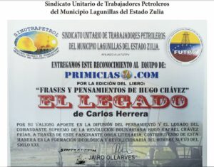 Libro de Chávez Frases y Pensamientos “El Legado” recibió reconocimiento del Sindicato Unitario de Trabajadores Petroleros del municipio Lagunillas del estado Zulia