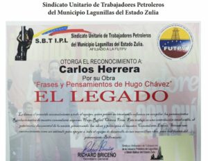 Libro de Chávez Frases y Pensamientos “El Legado” recibió reconocimiento del Sindicato Unitario de Trabajadores Petroleros del municipio Lagunillas del estado Zulia