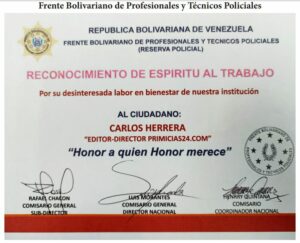 Libro de Chávez Frases y Pensamientos “El Legado” recibió reconocimiento del Frente Bolivariano de Profesionales y Técnicos Policiales