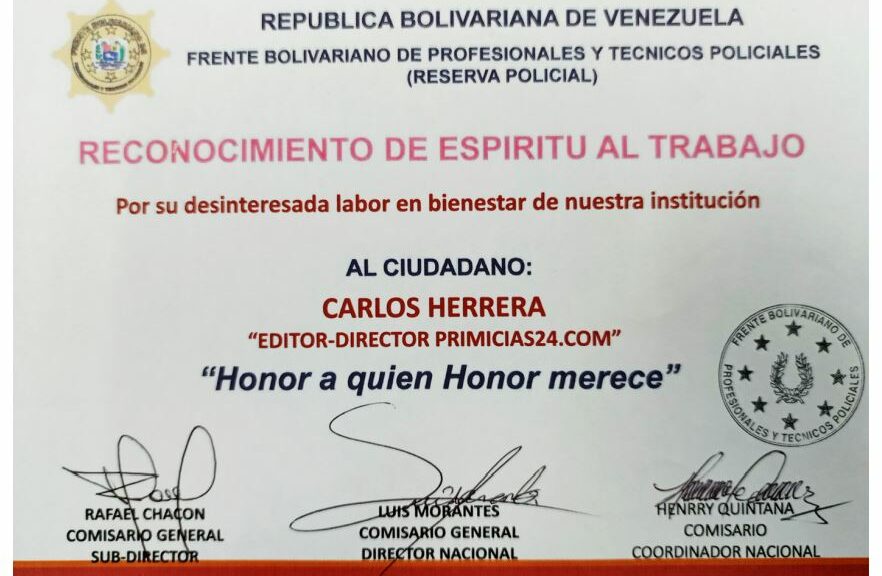 Libro de Chávez Frases y Pensamientos “El Legado” recibió reconocimiento del Frente Bolivariano de Profesionales y Técnicos Policiales