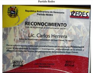 Libro de Chávez Frases y Pensamientos “El Legado” recibió reconocimiento del Partido Redes