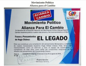 Libro de Chávez Frases y Pensamientos “El Legado” recibió reconocimiento del Movimiento Político Alianza para el Cambio