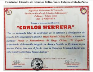 Libro de Chávez Frases y Pensamientos “El Legado” recibió reconocimiento de la Fundación Círculos de Estudios Bolivarianos Cabimas