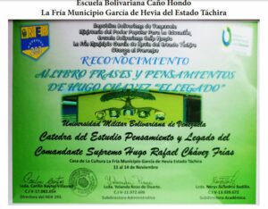 Libro de Chávez Frases y Pensamientos “El Legado” recibió reconocimiento de la Escuela Bolivariana Caño Hondo de La Fría municipio García de Hevia