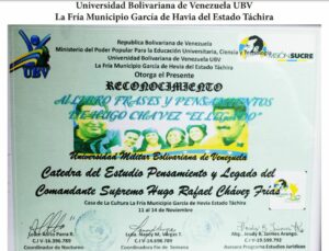 Libro de Chávez Frases y Pensamientos “El Legado” recibió reconocimiento Universidad Bolivariana de Venezuela (UBV) sede de La Fría