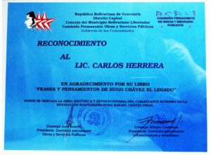 Libro de Chávez Frases y Pensamientos “El Legado” recibió reconocimiento Comisión Permanente Obras y Servicios Públicos del Concejo del Municipio Bolivariano
