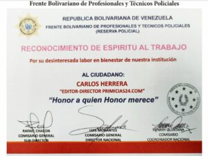 Libro de Chávez Frases y Pensamientos “El Legado” recibió reconocimiento del Frente Bolivariano de Profesionales y Técnicos Policiales