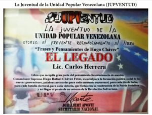 Libro de Chávez Frases y Pensamientos “El Legado” recibió reconocimiento de la Juventud de la Unidad Popular Venezolana