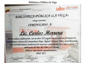 Libro de Chávez Frases y Pensamientos “El Legado” recibió reconocimiento de la Biblioteca Pública La Vega