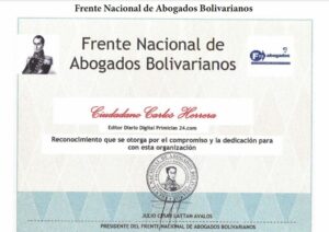 Libro de Chávez Frases y Pensamientos “El Legado” recibió reconocimiento del Frente Nacional de Abogados Bolivarianos