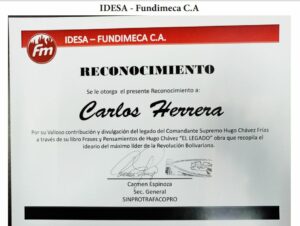 Libro de Chávez Frases y Pensamientos “El Legado” recibió reconocimiento del sindicato de trabajadores de Idesa Fundimeca