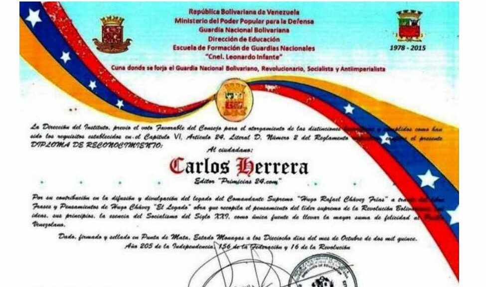 Libro de Chávez Frases y Pensamientos “El Legado” recibió reconocimiento de la Escuela de Formación de Guardias Nacionales “Coronel Leonardo Infante”
