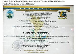 Libro de Chávez Frases y Pensamientos “El Legado” recibió reconocimiento de la Academia Técnica Militar Bolivariana Núcleo Ciencias de la Salud Maracay