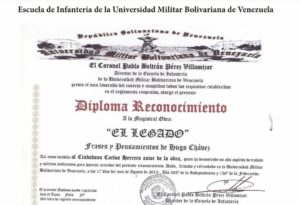 Libro de Chávez Frases y Pensamientos “El Legado” recibió reconocimiento de la Escuela de Infantería de la Universidad Militar Bolivariana de Venezuela