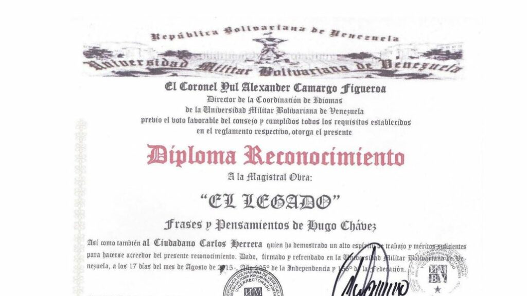 Libro de Chávez Frases y Pensamientos “El Legado” recibió reconocimiento de la Coordinación de Idiomas de la Universidad Militar Bolivariana de Venezuela