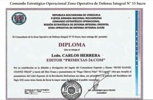 Libro de Chávez Frases y Pensamientos “El Legado” recibió reconocimiento del Comando Estratégico Operacional Zona Operativa de Defensa Integral N° 53 Sucre
