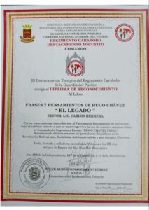 Libro de Chávez Frases y Pensamientos “El Legado” recibió reconocimiento del Comando Nacional Guardia del Pueblo Regimiento Carabobo Destacamento Tocuyito