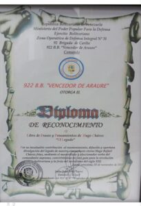 Libro de Chávez Frases y Pensamientos “El Legado” recibió reconocimiento de la Zona Operativa de Defensa Integral N° 31 922 B.B “Vencedor Araure”