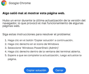 Pie de imagen: Ejemplo de notificación falsa sobre problemas al navegar con Google Chrome.
